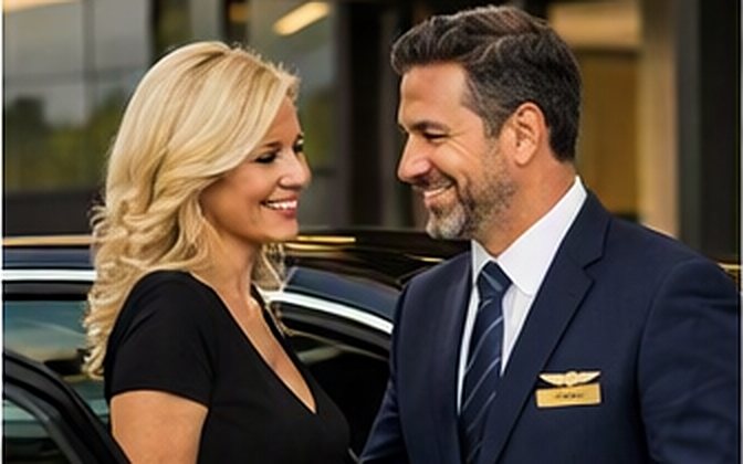 Chauffeur verwelkomt een gast bij de zwarte Mercedes
